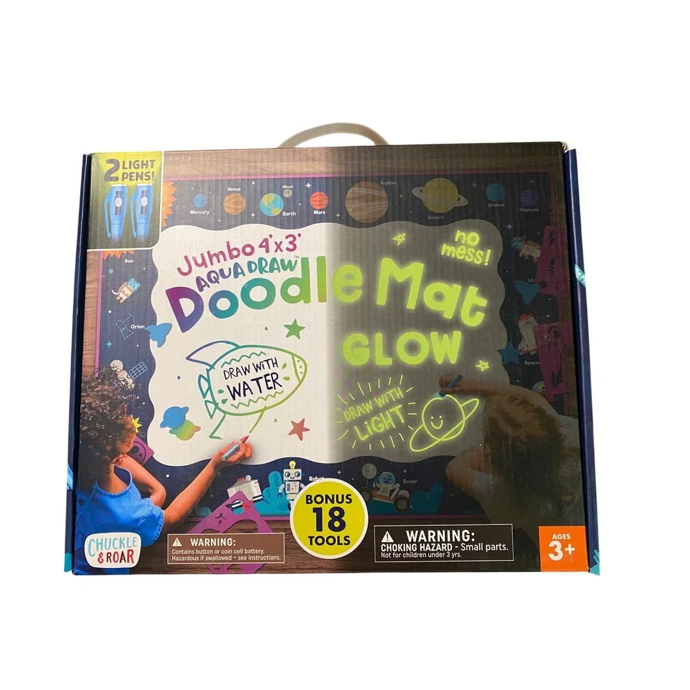 Glow Doodle Mat Jumbo 4x3 Aqua Draw Kids No Mess Drawing Set w/ 18 Tools NEW